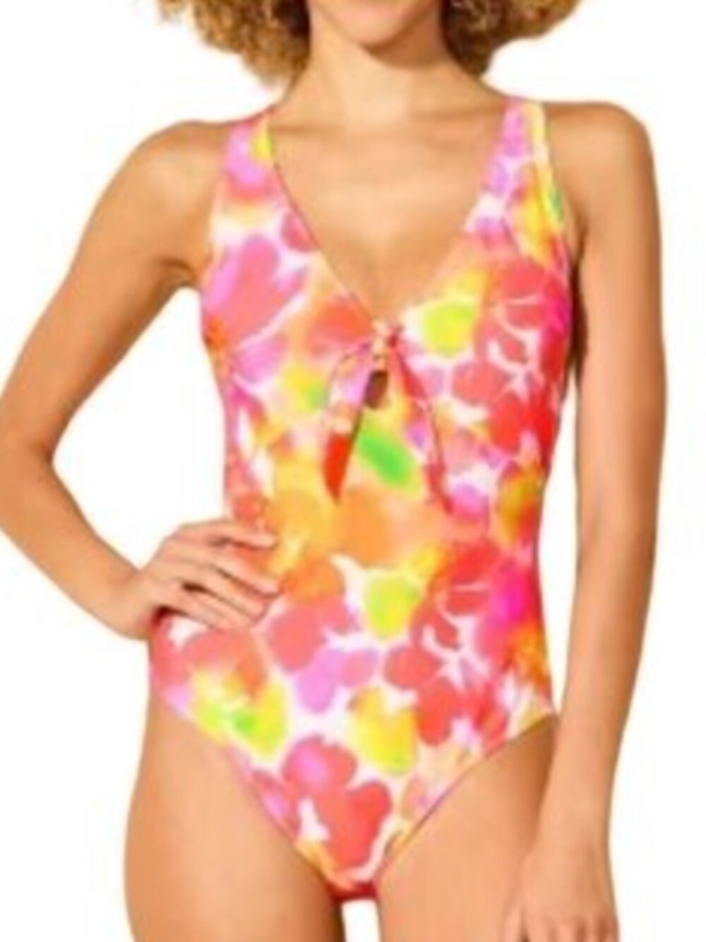 Shade & Shore Floral Tie-Front One-Piece Swimsuit L